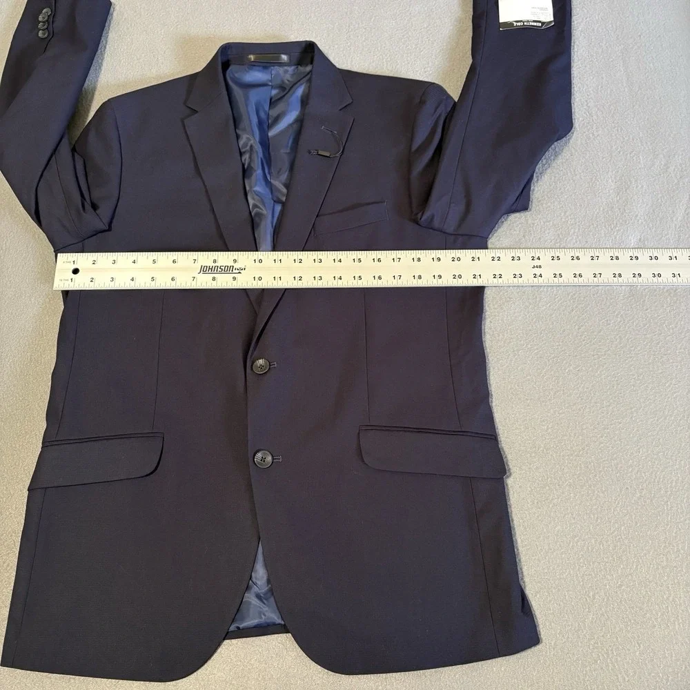 Kenneth Cole Stretch Sport Coat 42R‎ Navy Solid Angled Pockets Blazer 11-300541